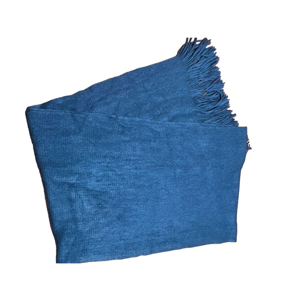 Merona Fringed Scarf Blue 100% Acrylic Super Soft  74" x 14"